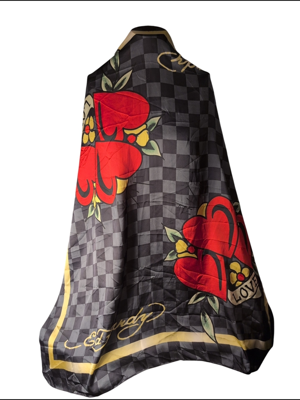 Nwt Checkerboard Heart Floral Scarf Ed Hardy Love Slowly 42 x 42 Club Beach